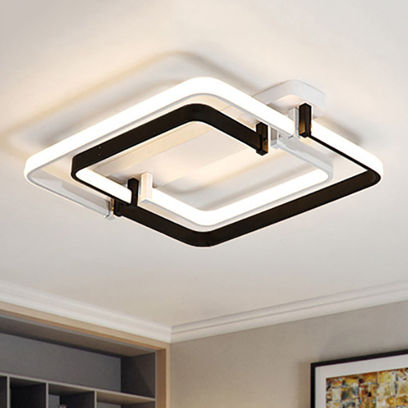 Contemporary LED Flush Ceiling Light: Round Edge, Metal, Black/White, White/Warm Light - 18"/21.5