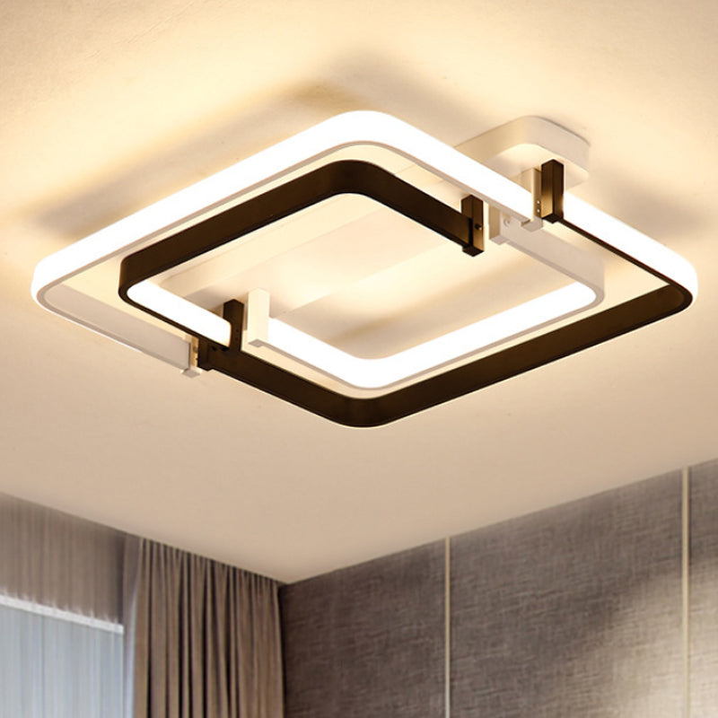 Contemporary LED Flush Ceiling Light: Round Edge, Metal, Black/White, White/Warm Light - 18"/21.5