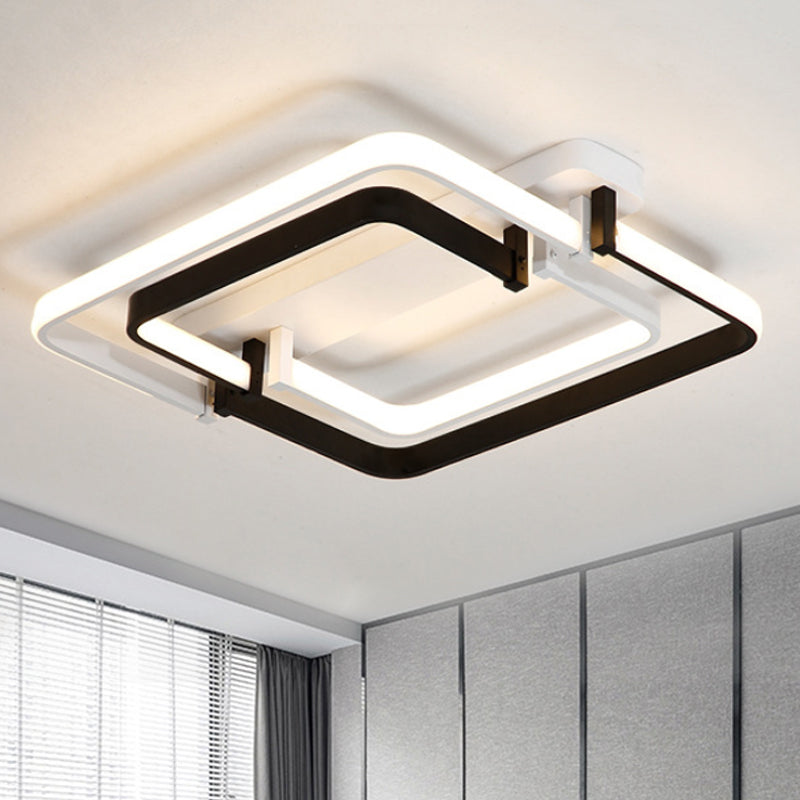 Contemporary LED Flush Ceiling Light: Round Edge, Metal, Black/White, White/Warm Light - 18"/21.5