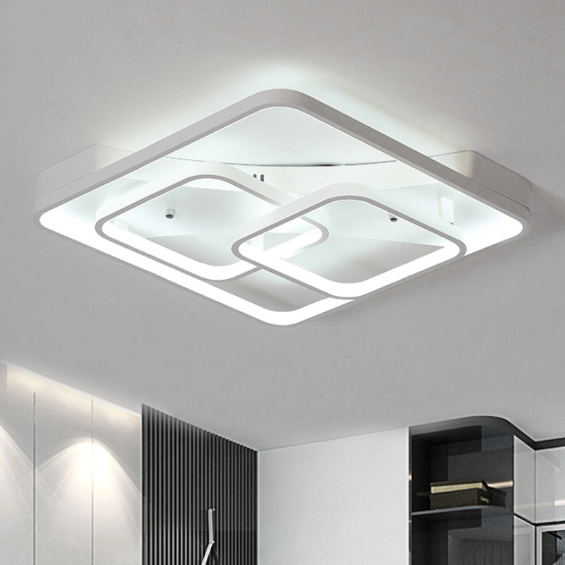 Sleek Metal LED Square Flush Mount Ceiling Light Fixture with White/Warm Light, 16.5"/19.5"/23.5" Wide