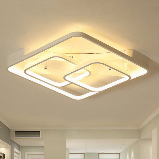 Sleek Metal LED Square Flush Mount Ceiling Light Fixture with White/Warm Light, 16.5"/19.5"/23.5" Wide