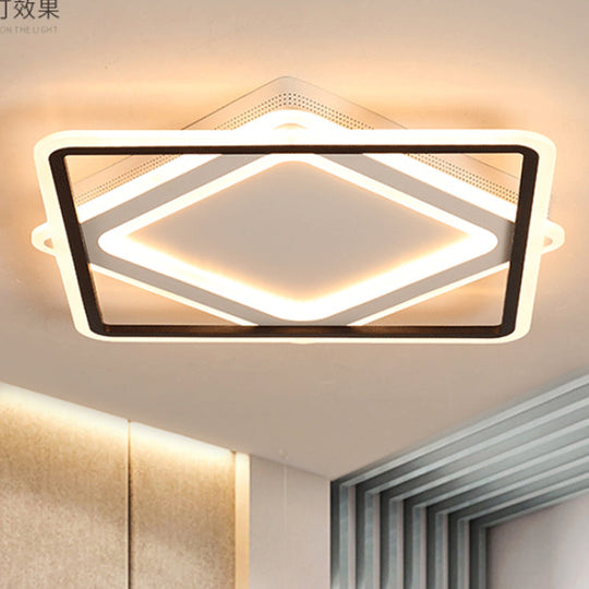 Modern LED Square Metal Flush Mount Ceiling Light in White/Warm Light, 16.5"/19.5"/23.5" Wide