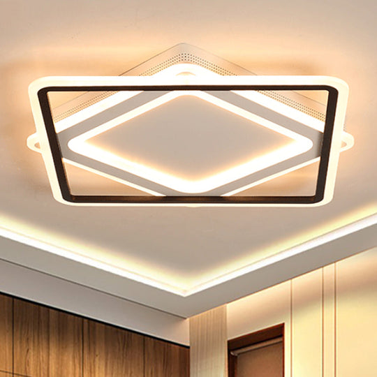 Modern Led Square Metal Flush Mount Ceiling Light In White/Warm 16.5/19.5/23.5 Wide