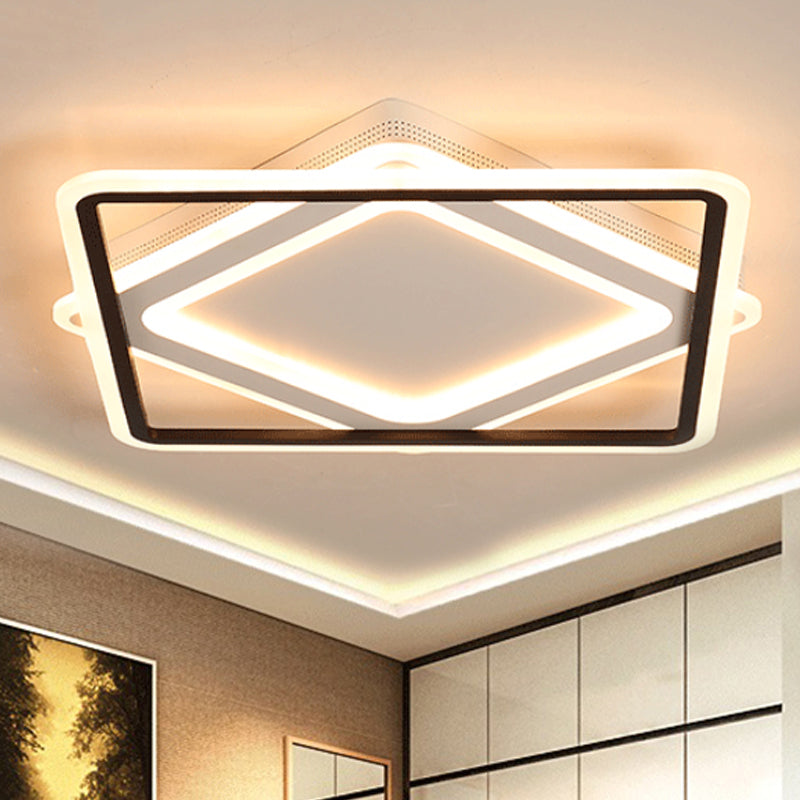 Modern LED Square Metal Flush Mount Ceiling Light in White/Warm Light, 16.5"/19.5"/23.5" Wide