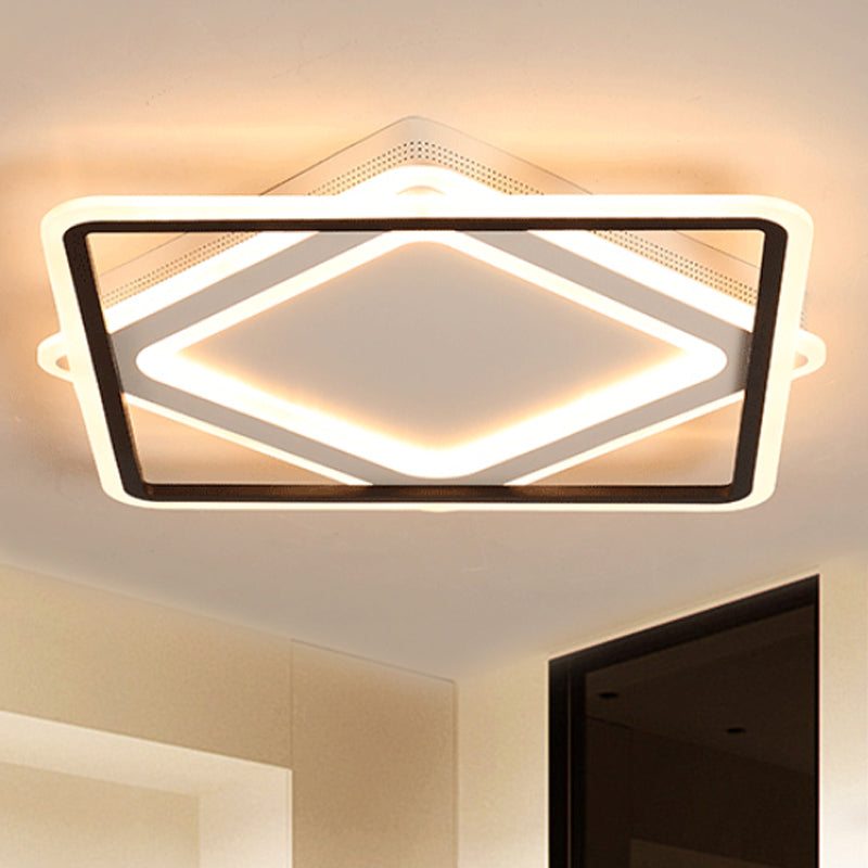 Modern Led Square Metal Flush Mount Ceiling Light In White/Warm 16.5/19.5/23.5 Wide