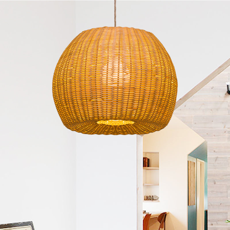 Handwoven Rattan Pendant Light For Restaurants - Contemporary Design With 1-Bulb And Beige