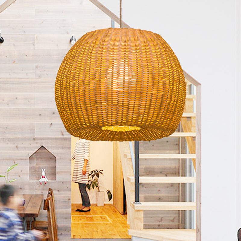 Handwoven Rattan Pendant Light For Restaurants - Contemporary Design With 1-Bulb And Beige