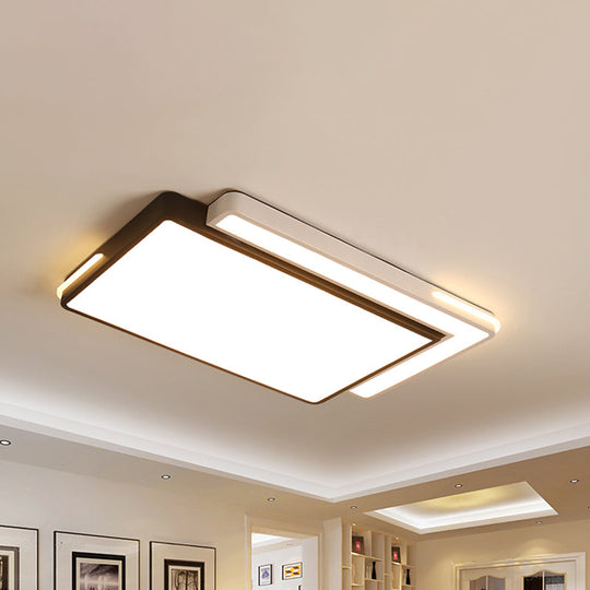 Modern Black And White Led Flush Light Fixture With Acrylic Shade - Square/Rectangle Ceiling In