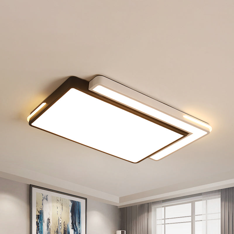 Modern Black And White Led Flush Light Fixture With Acrylic Shade - Square/Rectangle Ceiling In