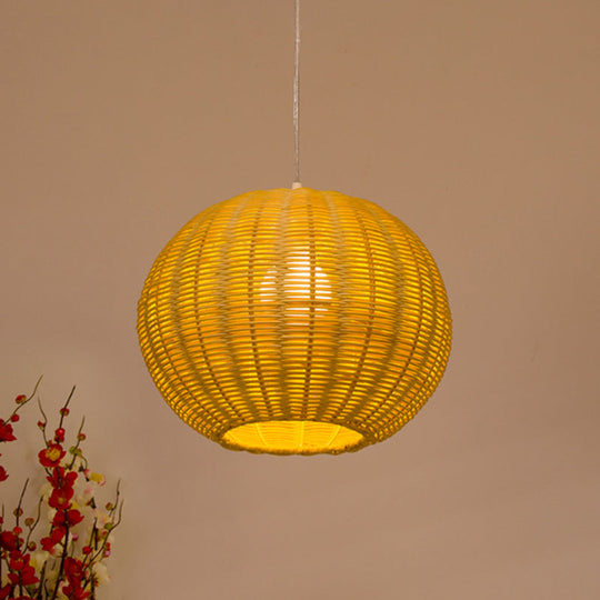 Handmade Rattan Pendant Lamp - Asian Style 1-Light Beige Ideal For Restaurants