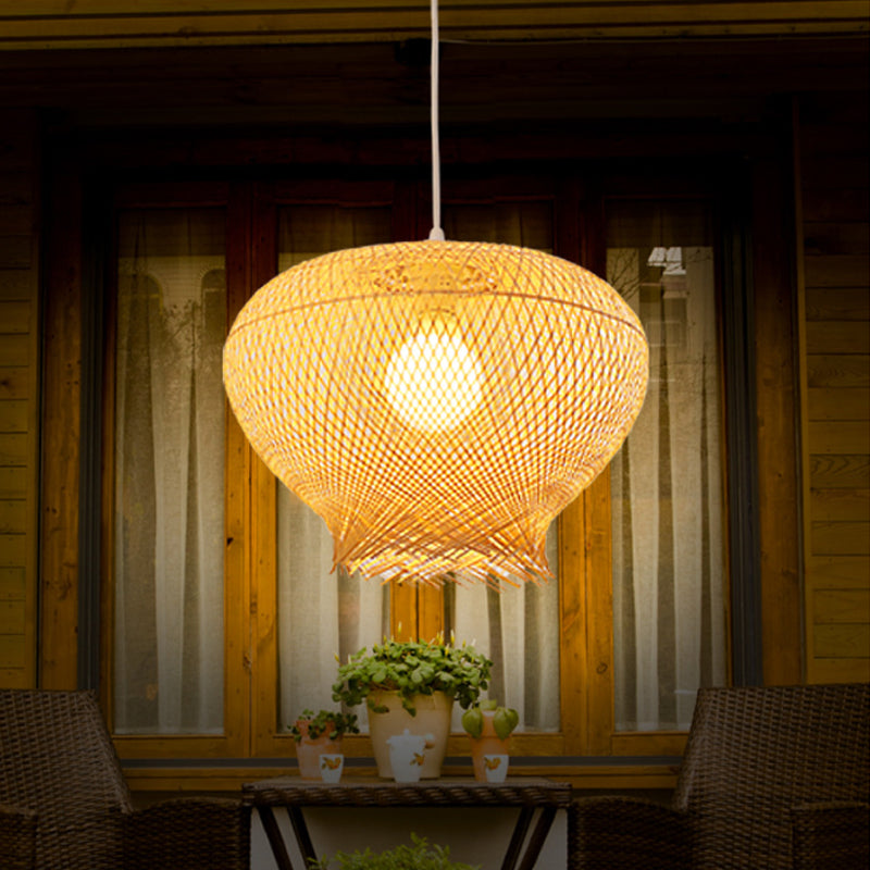 Bamboo Hanging Pendant Light Rustic Beige Lamp For Restaurant/Dining Room