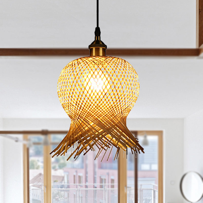 Bamboo Jellyfish Hanging Lamp - Asian 1-Light Pendant For Restaurants