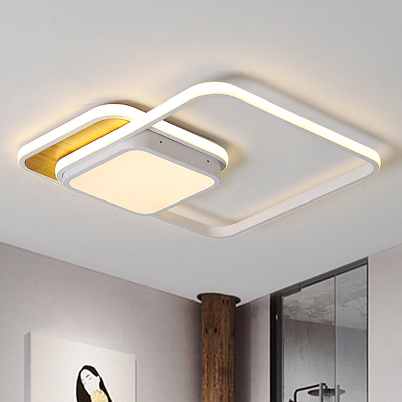 Modern LED Geometric Ceiling Light in Black/White, Flush Mount, 18"/21.5" Wide, White/Warm Light