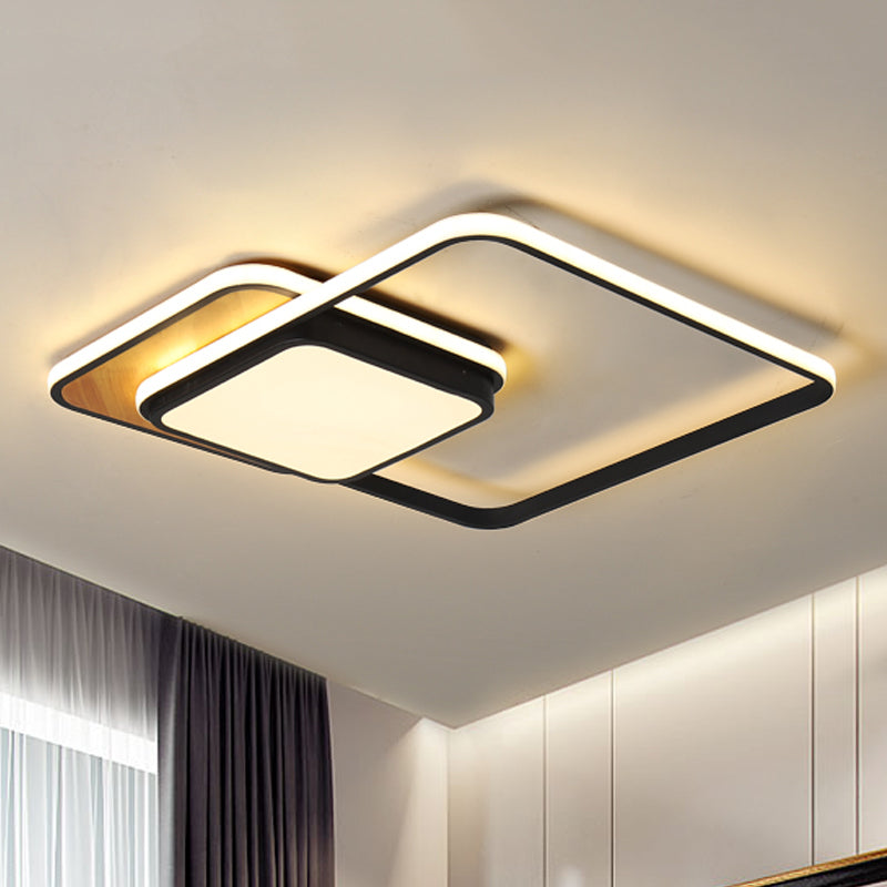 Modern LED Geometric Ceiling Light in Black/White, Flush Mount, 18"/21.5" Wide, White/Warm Light