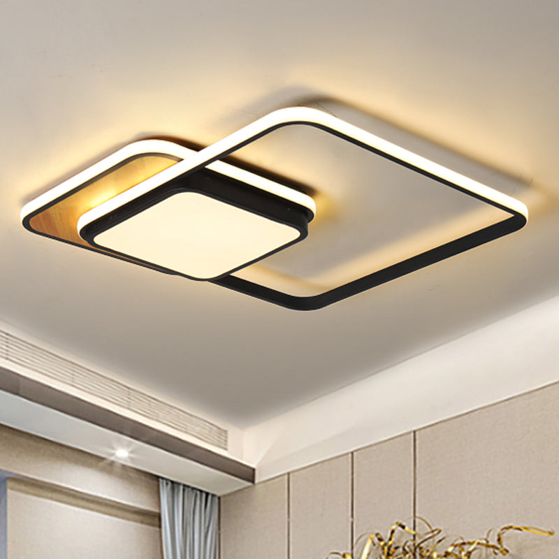 Modern LED Geometric Ceiling Light in Black/White, Flush Mount, 18"/21.5" Wide, White/Warm Light