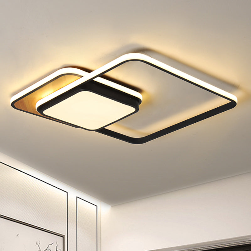 Modern LED Geometric Ceiling Light in Black/White, Flush Mount, 18"/21.5" Wide, White/Warm Light