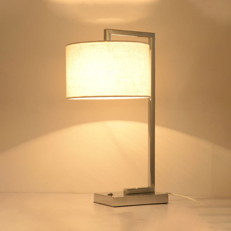 Modern Led Cylinder Reading Light In Beige Fabric With Metal Base