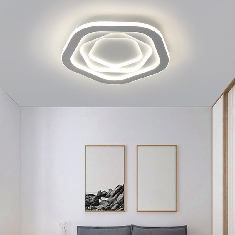 Pentagonal Flush Mount Led Ceiling Light In White Acrylic Minimalistic Bedroom Lighting