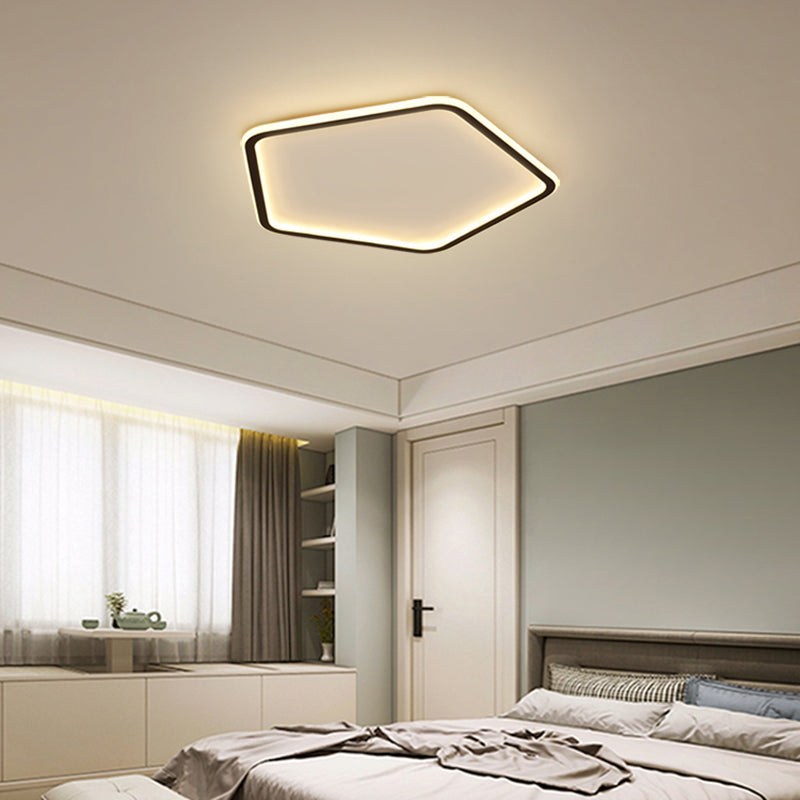 Modern Ultrathin Pentagon Led Ceiling Light For Minimalist Bedrooms In Black Aluminum - Flush Mount