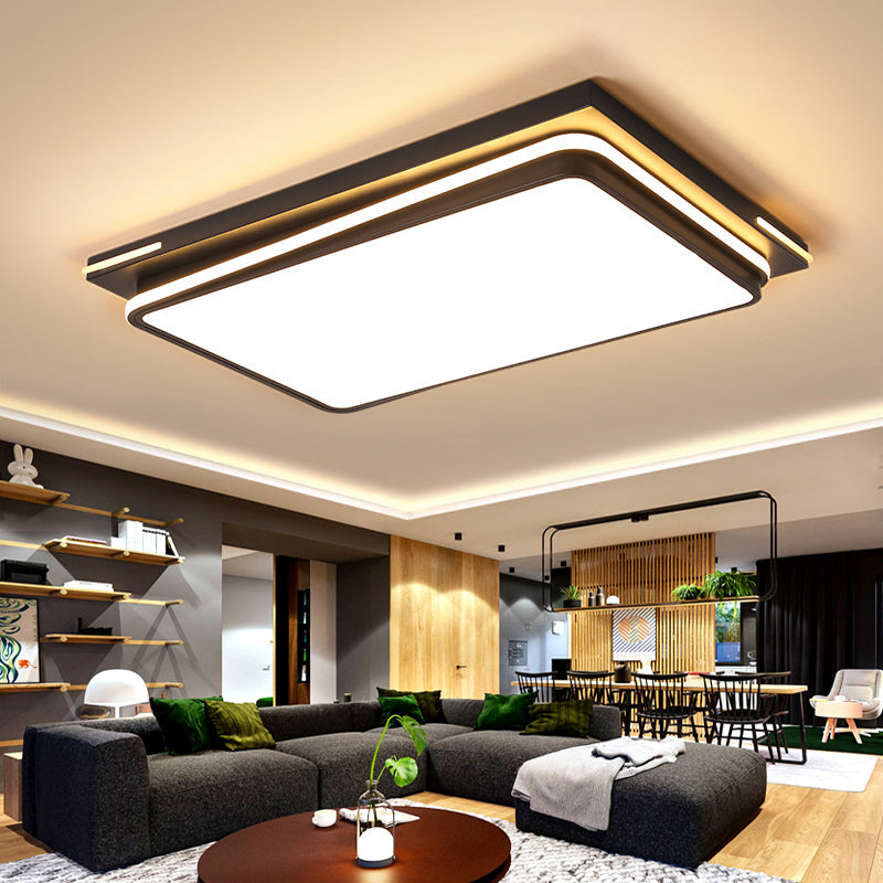 Modern Acrylic Flush Mount Ceiling Light: Quad Shaped Black - Ideal For Living Room