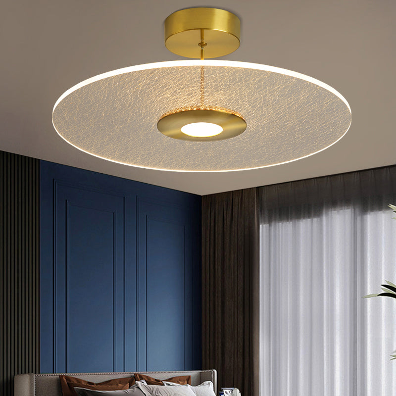 Gold Led Bedroom Ceiling Light: Simple Disk-Shaped Flush Mount