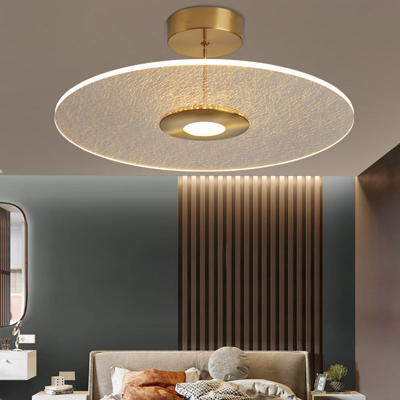 Gold Led Bedroom Ceiling Light: Simple Disk-Shaped Flush Mount