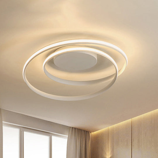 Simple Acrylic LED Loop Ceiling Lamp in Black/White - 18"/23.5" Wide Flush Light Fixture with Warm/White Light