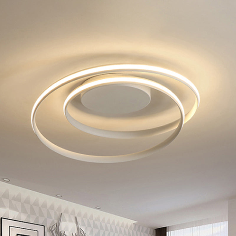 Simple Acrylic LED Loop Ceiling Lamp in Black/White - 18"/23.5" Wide Flush Light Fixture with Warm/White Light