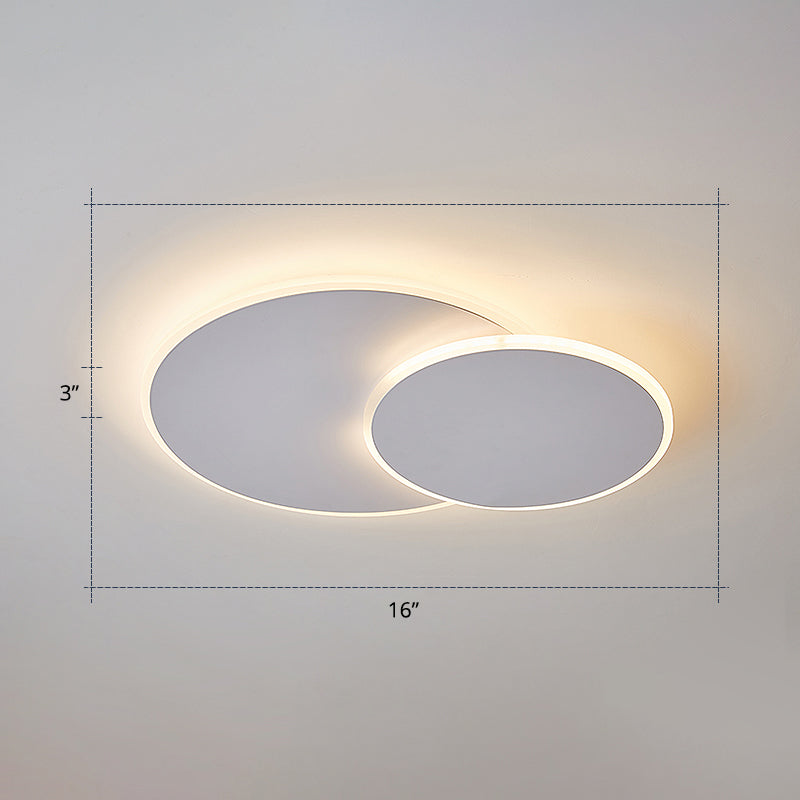 Dual Round Flushmount Led Ceiling Light - Minimalist Metal Surface Mounted For Bedroom White / 16