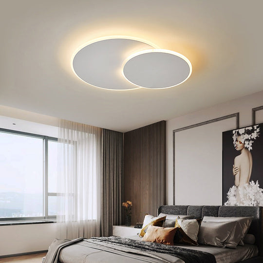 Dual Round Flushmount Led Ceiling Light - Minimalist Metal Surface Mounted For Bedroom