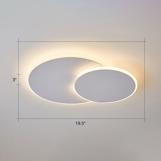 Dual Round Flushmount Led Ceiling Light - Minimalist Metal Surface Mounted For Bedroom White / 19.5