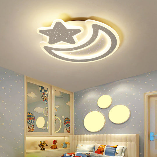 Nordic Led Ceiling Lamp: Moon And Star Acrylic Flush Mount Light For Kids Room