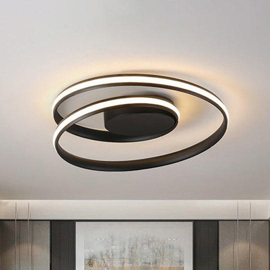 Simple Acrylic Led Loop Ceiling Lamp In Black/White - 18/23.5 Wide Flush Light Fixture With