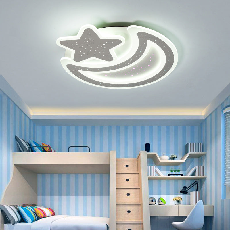 Nordic Led Ceiling Lamp: Moon And Star Acrylic Flush Mount Light For Kids Room