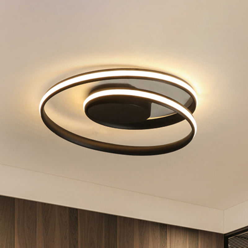 Simple Acrylic LED Loop Ceiling Lamp in Black/White - 18"/23.5" Wide Flush Light Fixture with Warm/White Light