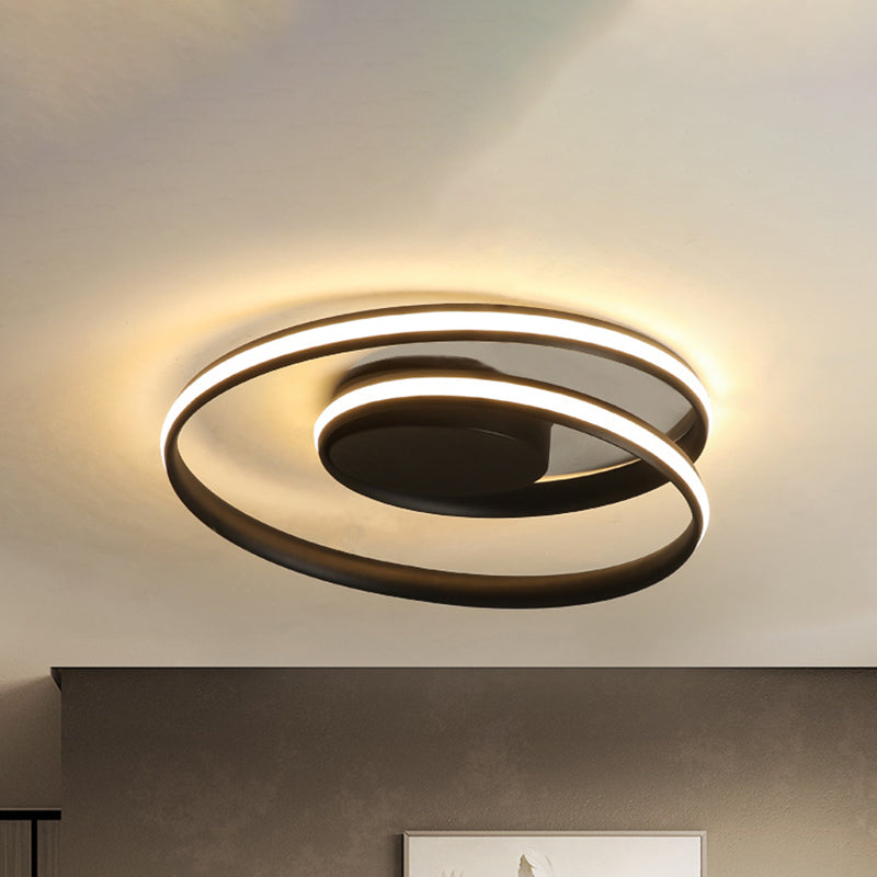 Simple Acrylic LED Loop Ceiling Lamp in Black/White - 18"/23.5" Wide Flush Light Fixture with Warm/White Light