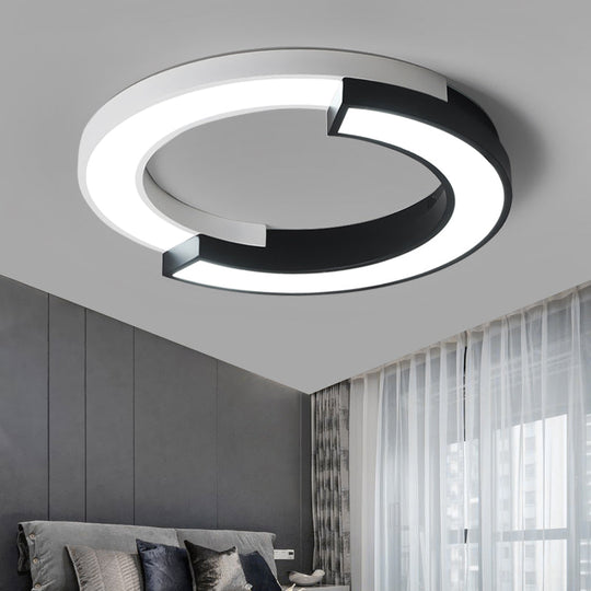 Nordic Circle Bedroom Shine: Spliced Black and White LED Metal Flush Mount Ceiling Light.