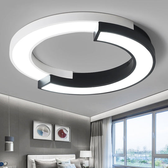 Nordic Circle Bedroom Shine: Spliced Black And White Led Metal Flush Mount Ceiling Light.