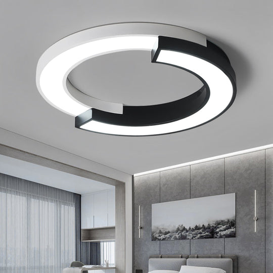 Nordic Circle Bedroom Shine: Spliced Black And White Led Metal Flush Mount Ceiling Light.