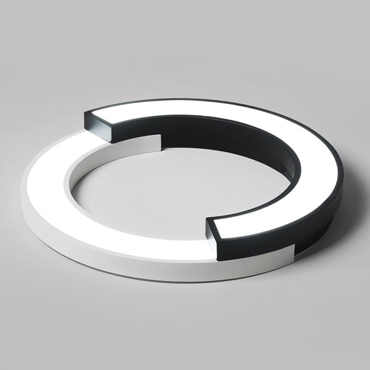 Nordic Circle Bedroom Shine: Spliced Black and White LED Metal Flush Mount Ceiling Light.