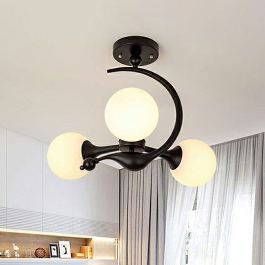 Modern Milk Glass Dining Room Ceiling Light - Spherical Semi Flush Mount Fixture