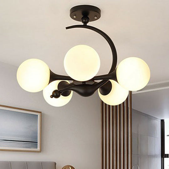 Modern Milk Glass Dining Room Ceiling Light - Spherical Semi Flush Mount Fixture