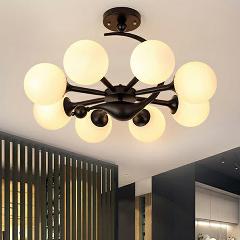 Modern Milk Glass Dining Room Ceiling Light - Spherical Semi Flush Mount Fixture