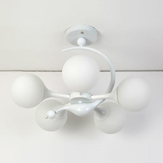 Modern Milk Glass Dining Room Ceiling Light - Spherical Semi Flush Mount Fixture