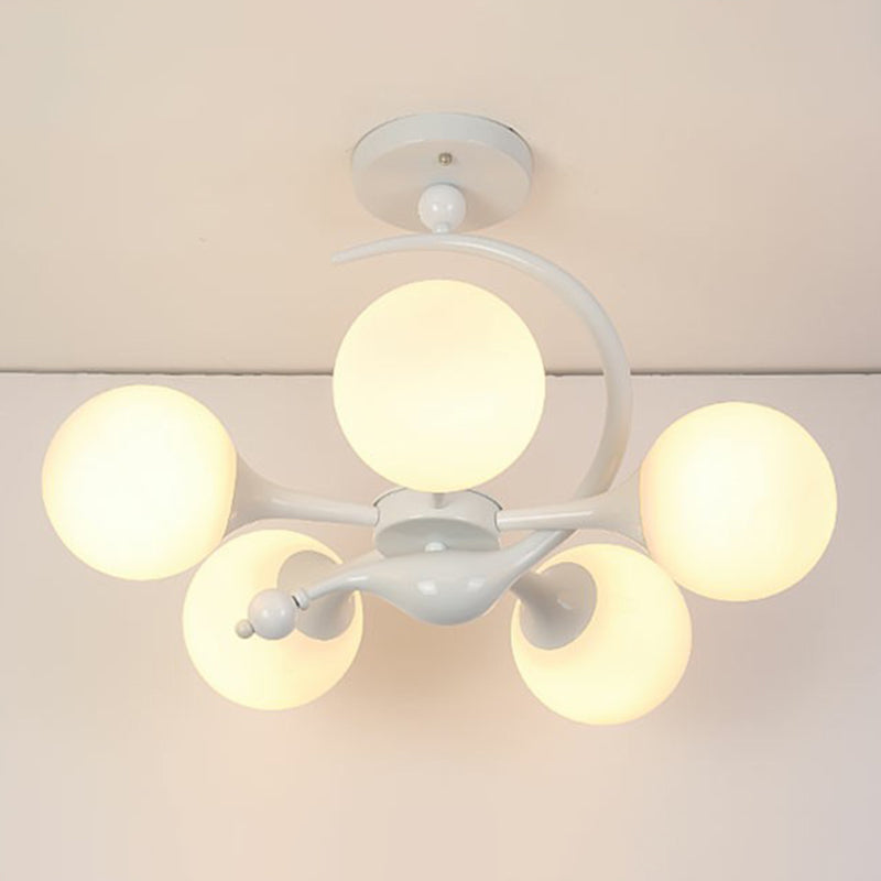 Modern Milk Glass Dining Room Ceiling Light - Spherical Semi Flush Mount Fixture