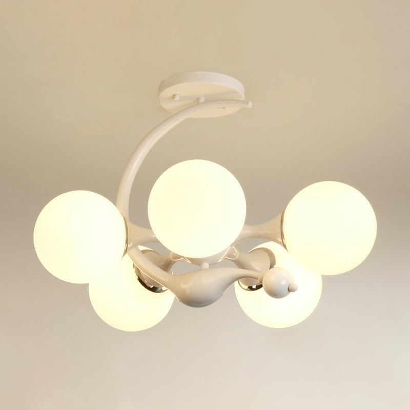 Modern Milk Glass Dining Room Ceiling Light - Spherical Semi Flush Mount Fixture