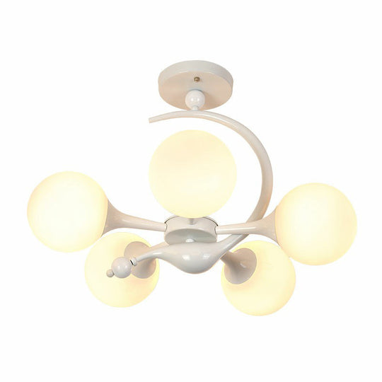 Modern Milk Glass Dining Room Ceiling Light - Spherical Semi Flush Mount Fixture