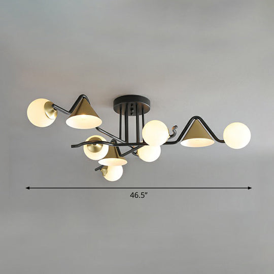 Minimalist Glass Semi Flush Ceiling Light - Cone And Ball Shaped Black-Brass Finish 9 / Cream