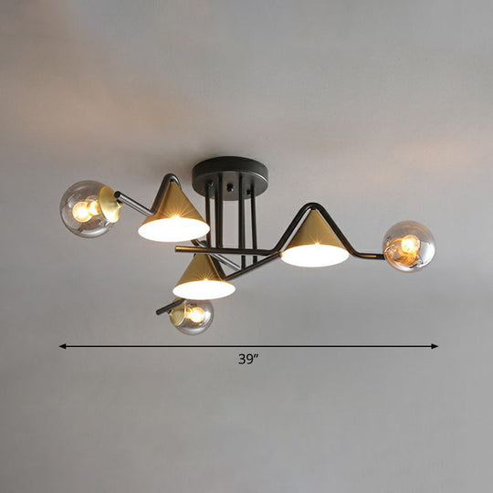 Minimalist Glass Semi Flush Ceiling Light - Cone And Ball Shaped Black-Brass Finish 6 / Smoke Gray