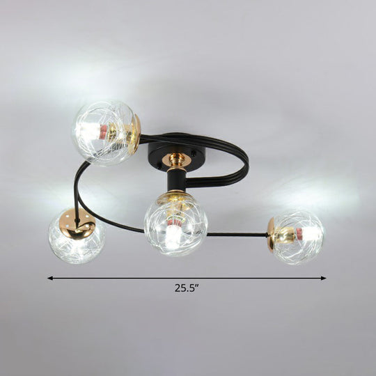 Black Glass Sphere Semi Flush Ceiling Mount Lamp with Elegant Spiral Design